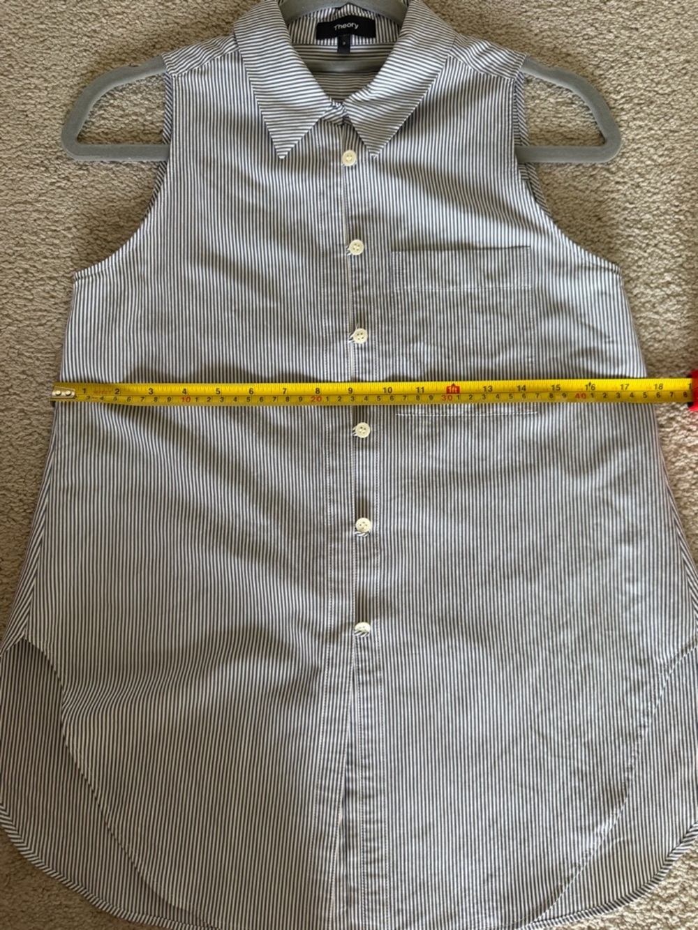 Theory Hekamina Clean Stripe Sleeveless Button Front Blouse Blue White Top P/XS - Picture 10 of 10